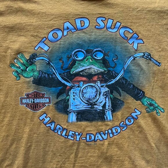 Yellow Harley Davidson Tee Mens 2XL Yellow Frog Moto Bikercore 100% Cotton - Picture 2 of 7